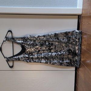 Soprano (Nordstrom brand) black and silver sequin dress small about 32" length